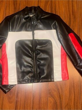 Stoosh Black, White & Red Colorblock Moto Jacket